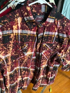 Angry Minnow Maroon Plaid Splatter Flannel Shirt